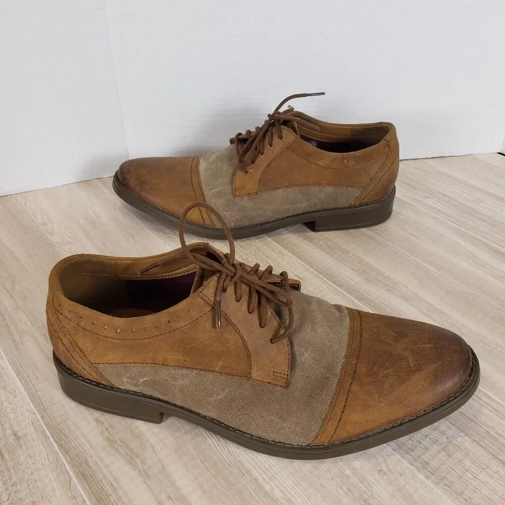 CLARKS Garren Mens Cap Toe Oxfords Lace Up Leather Fabric Brown size 10.5